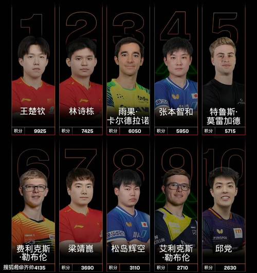 中国乒乓球队员世界排名第几