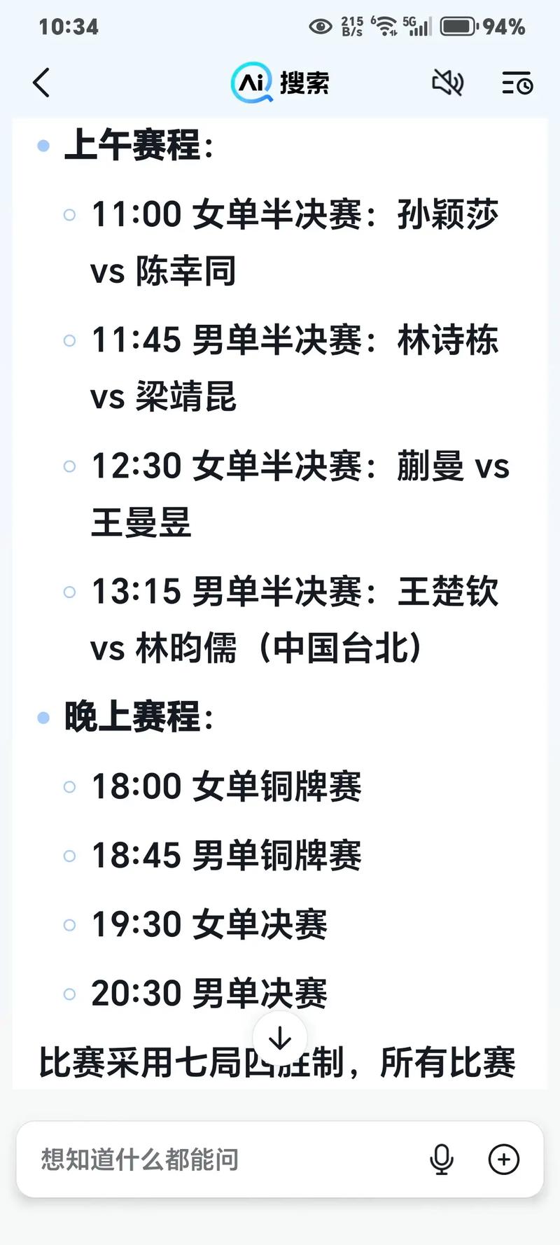 乒乓球女子单打决赛几点开始比赛