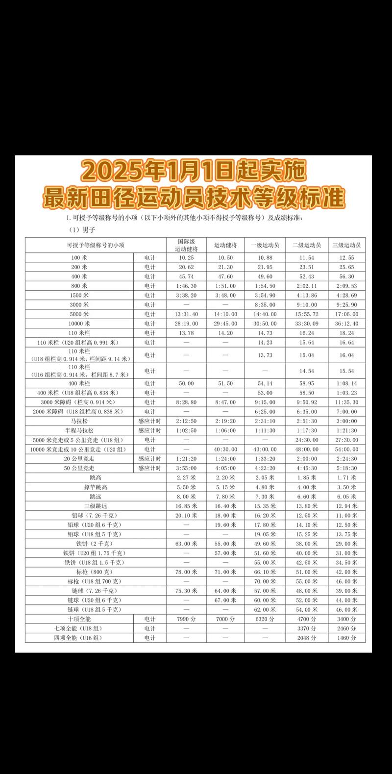 男子十项全能运动员等级