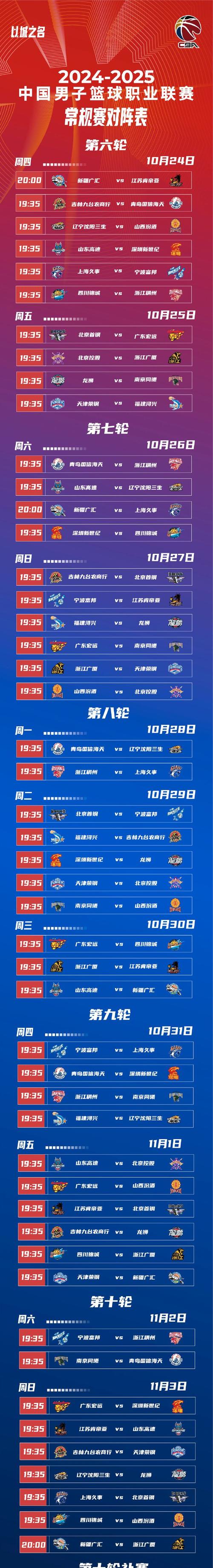 篮球cba赛程时间表